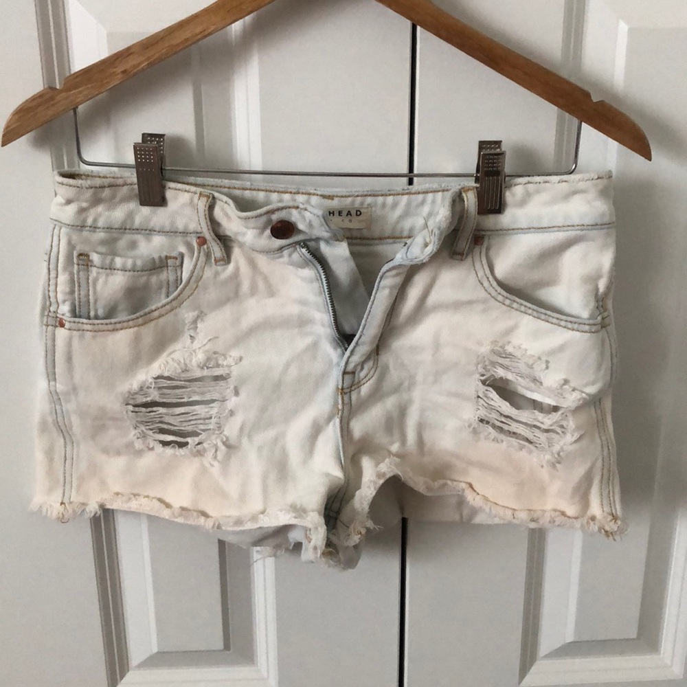 Faded white high waisted denim jean shorts